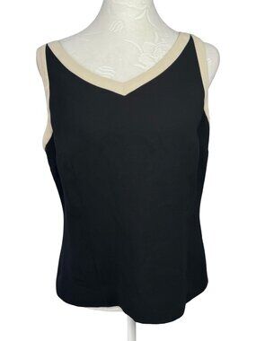 Ann Taylor Loft Black Sleeveless Blouse Contrast Trim V-Neck Size 8
